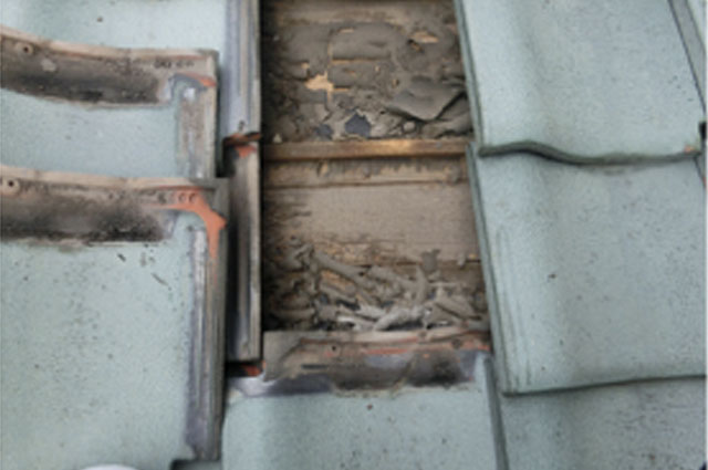 劣化により防水シートが朽ちている